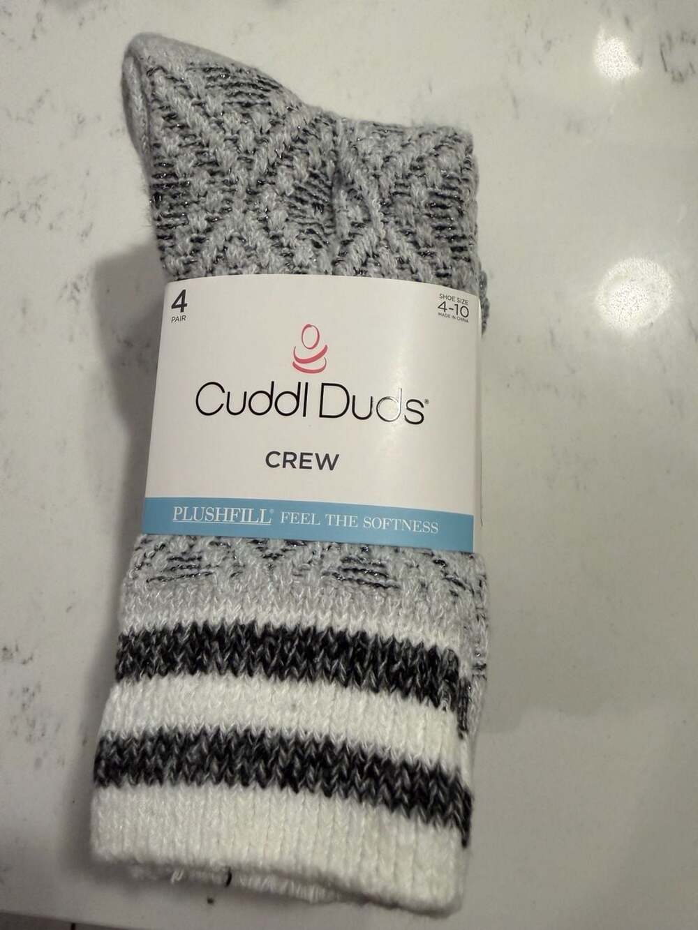 Cuddl Duds Women's 4-Pack Cozy Boot Socks, Plushfill, Crew, Blue Pack
